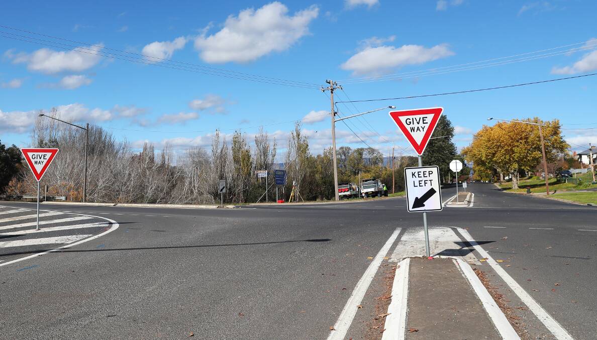 The intersection of Gocup Road and the Snowy Mountains Highway in Tumut, pictured in May 2020. Major earthworks to install a roundabout at the notorious crash site are due to begin on August 1.