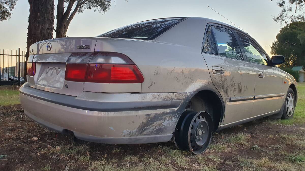 The driver of the Mazda was pulled over because the vehicle had one rim without a tyre. Picture: NSW Police