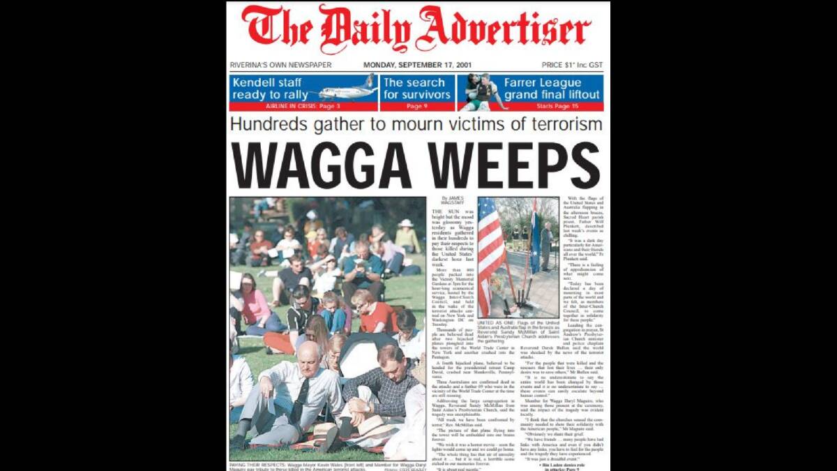 The front page of The Daily Advertiser on Monday, September 17, 2001.