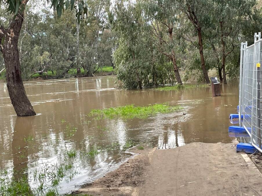 The walking track at Wagga Beach was under water again on Monday morning.