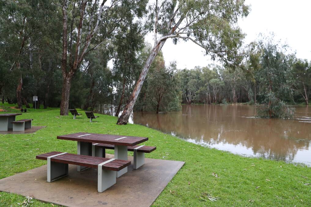 Minor flooding at Wagga Beach in July 2021.