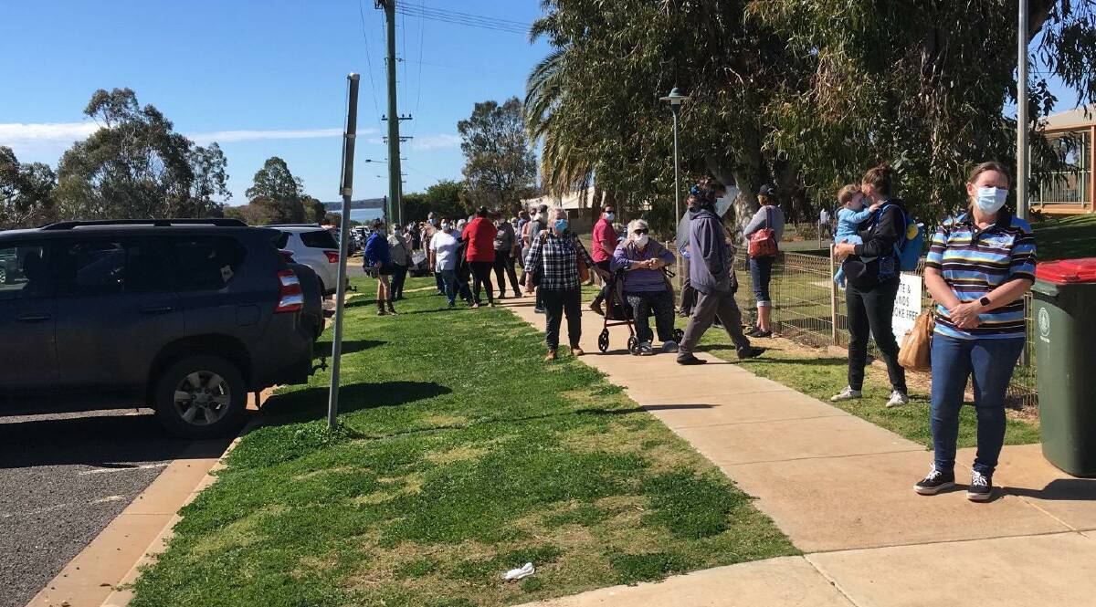 People line up for testing at Lake Cargelligo at the weekend. Picture: Murrumbidgee Local Health District