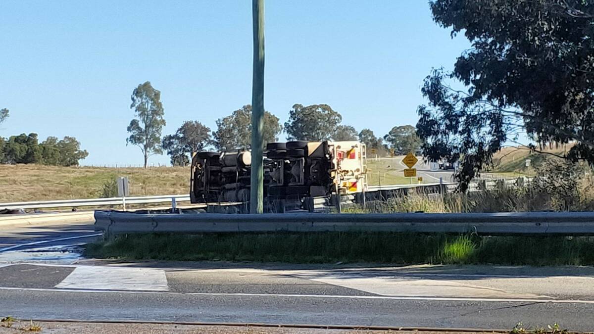 The truck rollover at the intersection of Old Narrandera Road and the Olympic Highway. Picture: Supplied