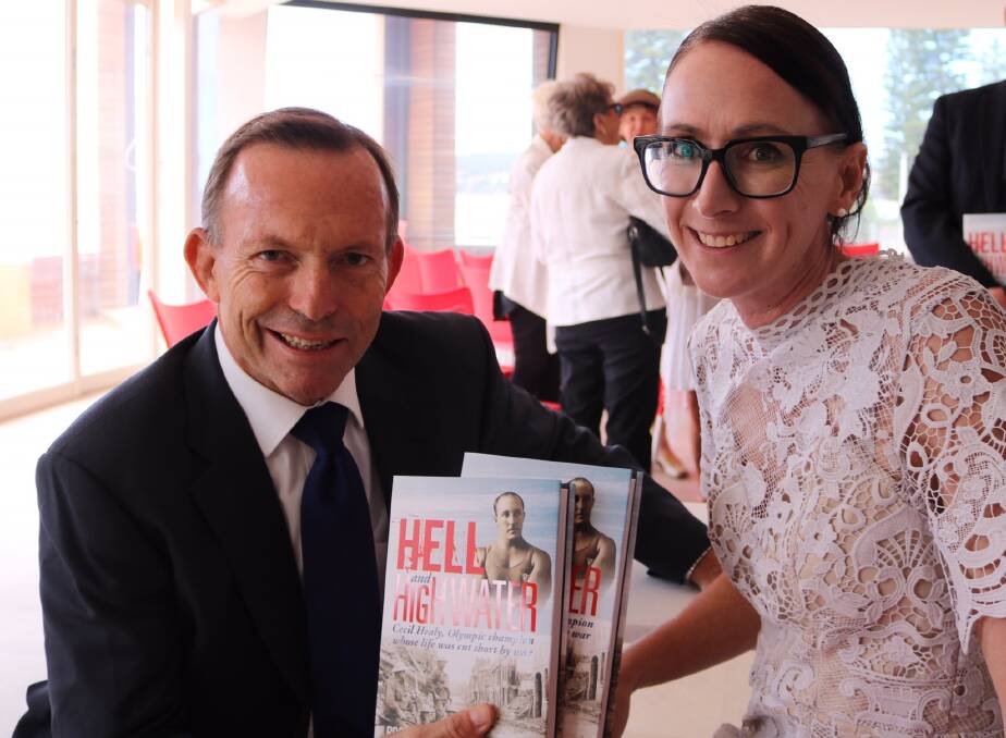 LAUNCH PARTY: Cootamundra author of Hell and High Water Rochelle Nicholls and Member for Warringah Tony Abbott. Photo: Twitter/@TonyAbbottMHR