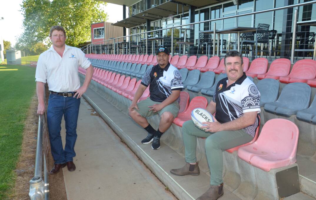 FUTURE FOCUS: Griffith Blacks president Dan McGreal with 2021's second grade coach Tino Kaue and first grade coach Chris McGregor. Picture: Declan Rurenga