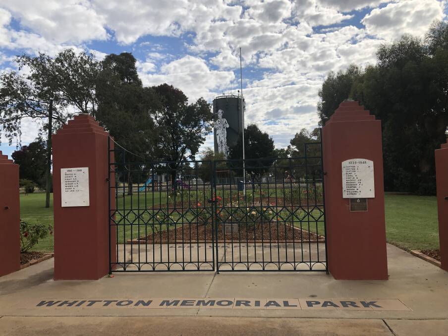PRIDE OF PLACE: The 15-metre tall soldier resting arms from the front of Whitton's Memorial Park. Picture: Declan Rurenga