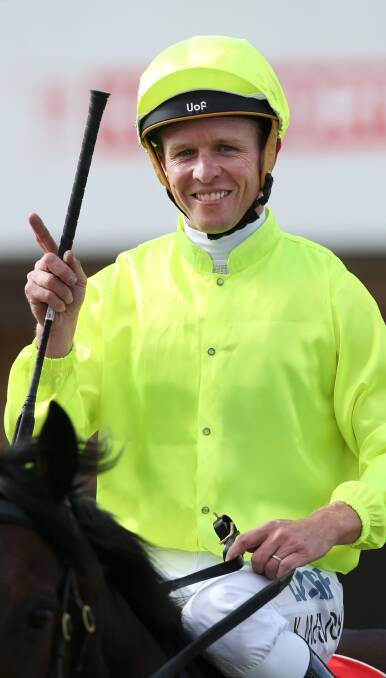 ON HIS WAY: Kerrin McEvoy will ride in Wagga for the first time in the Wagga Gold Cup. Pictured after winning the Albury Gold Cup with Kourkam, will link with his uncle Tony McEvoy in the Wagga Gold Cup on Friday. Picture: The Border Mail