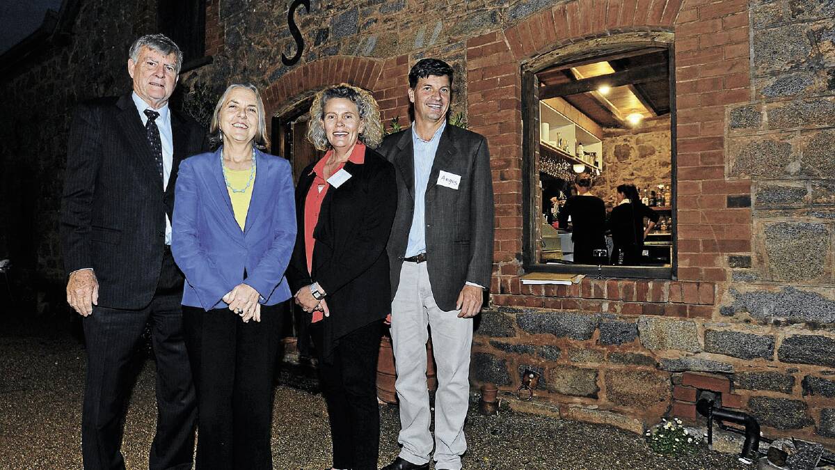 RURAL MEETING: Senator Bill Heffernan, Senator Lee Rhiannon, NSW Farmers president Fiona Simson and Liberal member-elect for Hume Angus Taylor at the Magpies Nest last night for the NSW Farmers dinner. 	Picture: Les Smith