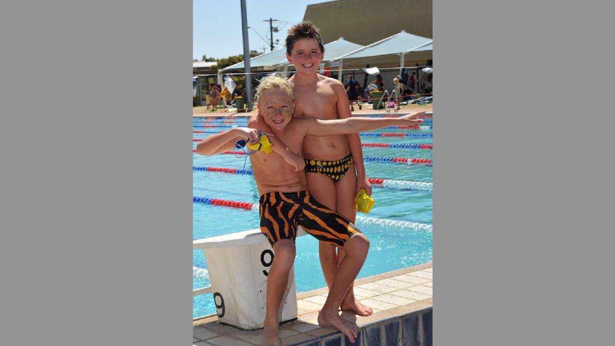 Brodie Senior and Rex Gallaher, both 11, came first and second in the 50m freestyle. Picture: Michael Frogley