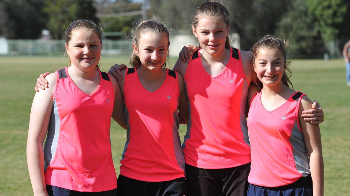 (From left) Taylah Howell, 13, of Junee, Georgia Lane, 12, of Lockhart, Olivia Howell, 13, of Junee and Matisse Menegazzo, 13, of Galore. Picture: Sara Schneider