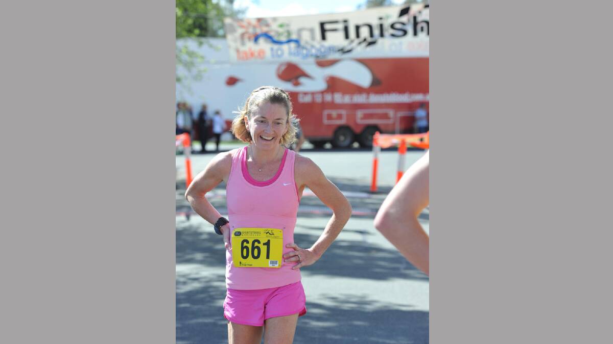 Female winner Rachel Stanton at the finish line. Picture: Sara Schneider