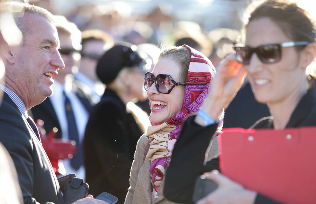 Gai Waterhouse in the saddling enclosure before the start of The Scone Cup. Photo: Peter Stoop
