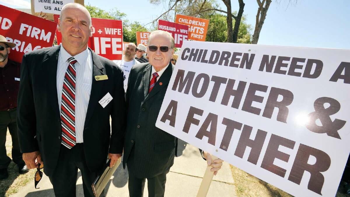 Councillor Paul Funnell and Fred Nile at the True Marriage Day march. Picture: Alastair Brook