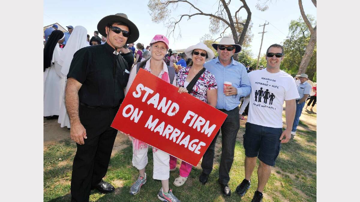 Father Rick Micallef, Karen Masson, Anna Rossetto, Paul Rossetto and Steve Viera at the True Marriage Day march. Picture: Alastair Brook