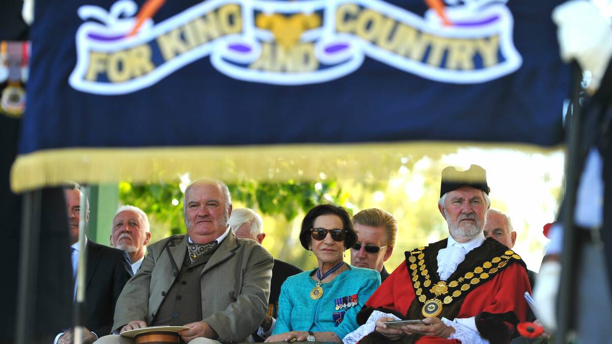 President of the Kangaroo March Re-enactment Graham Brown, NSW Governor Professor Marie Bashir and Mayor Rod Kendall during the proceedings. Picture: Addison Hamilton
