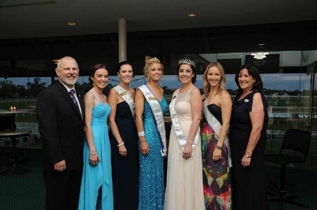 Miss Wagga Wagga 2014 Jane Morton (third from right) with community princess Cayde Cheney (fourth from left) with Wagga Business Chamber business manager Larry Buete, events officer Casey Wilson, with 2013 community princess Teneal Hanigan, Miss Wagga 2013 Tracy Colman and business chamber president Fran Wooden. Picture: Jacinta Coyne