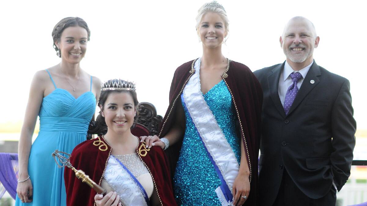 Miss Wagga 2014 crowning ceremony. Miss Wagga Jane Morton and Community Princess Cayde Cheney with Casey Wilson and Larry Buete. Picture: Jacinta Coyne