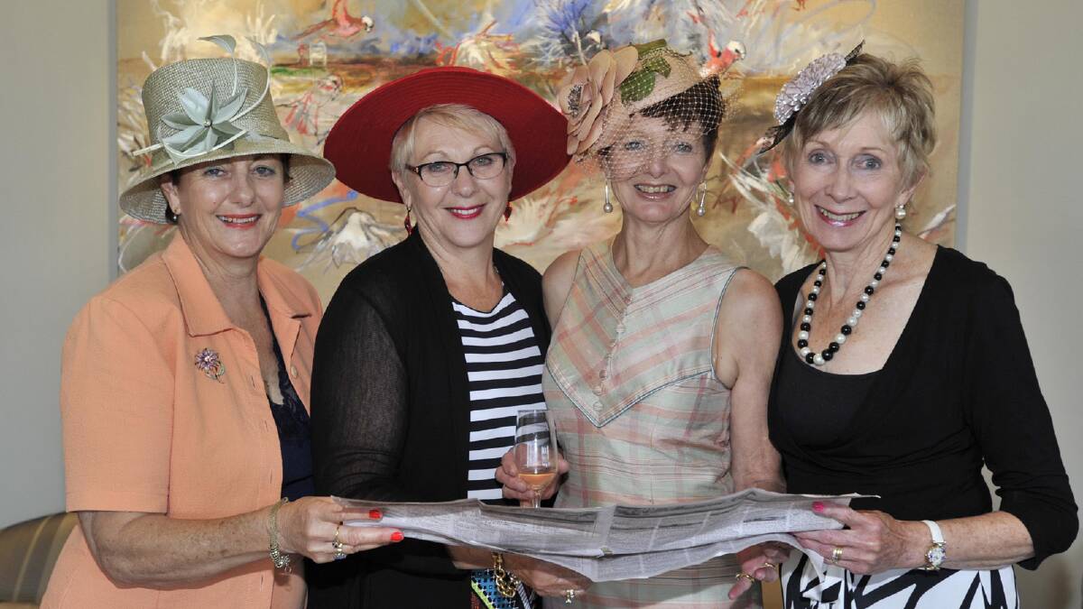 Marian Johnson, Lola Lindon, Pauline Murray and Trish Smith at a Melbourne Cup day luncheon at The Grange. Picture: Les Smith