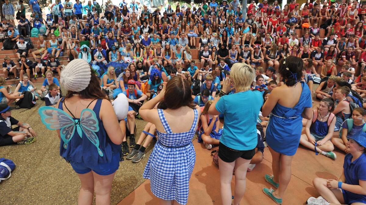 Wagga High School swimming carnival motivational assembly at the school prior to heading off to the Oasis. Picture: Les Smith