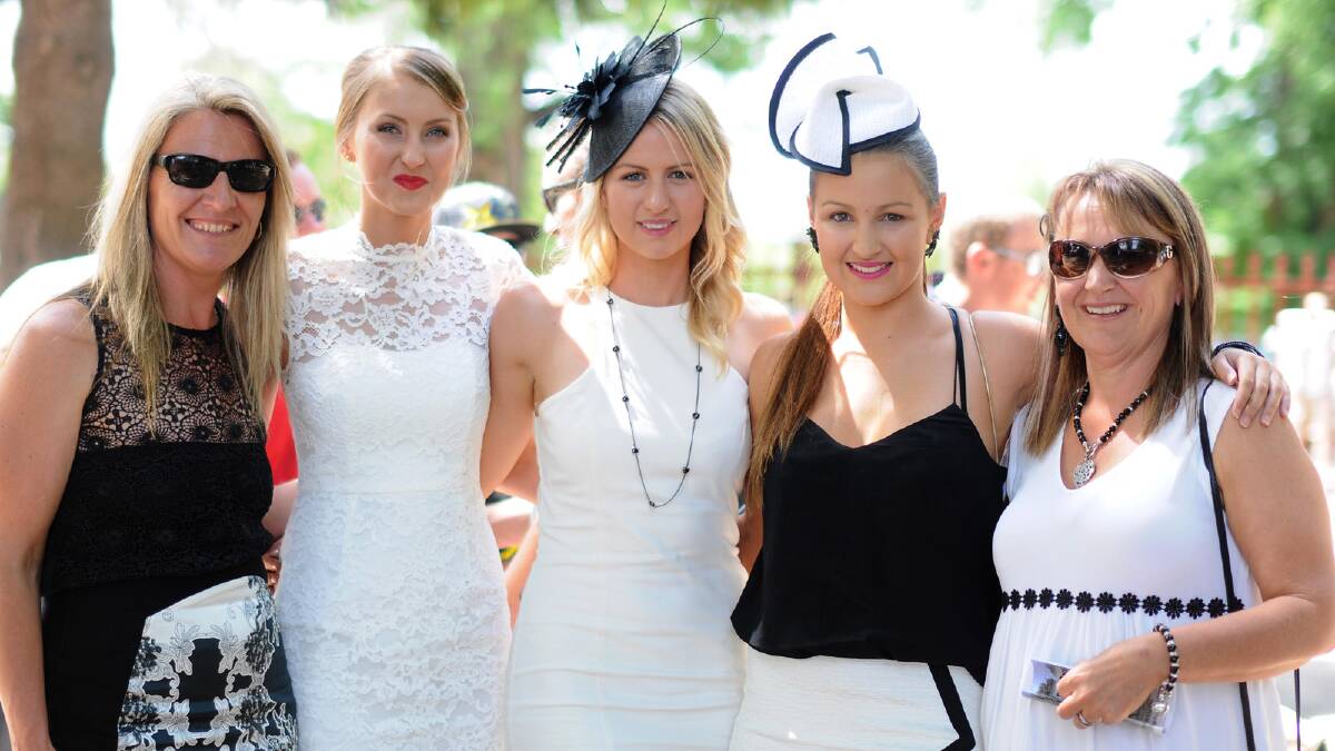 Enjoying Tumut races are (from left) Melissa Clear, Ellie Masters, Angie Gilchrist, Jodie Rosin and Sally Rosin. Picture: Jacinta Coyne