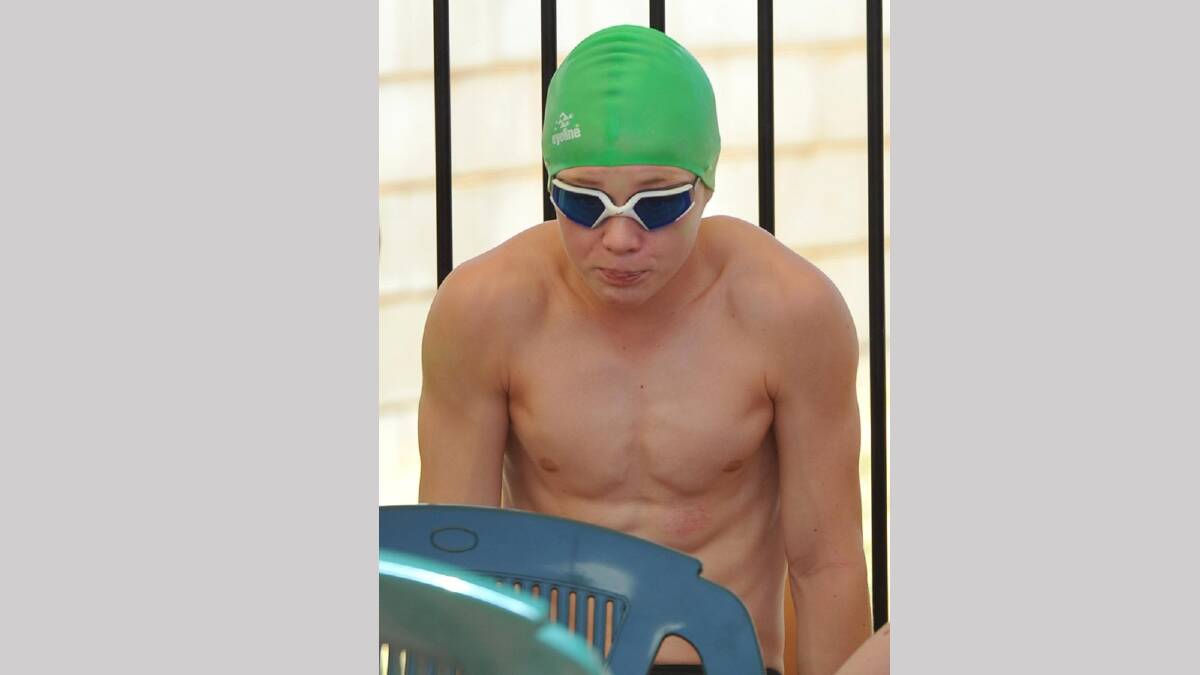 Rhyce Waters, 14, before a race at the Kildare Catholic College swimming carnival. Picture: Michael Frogley 